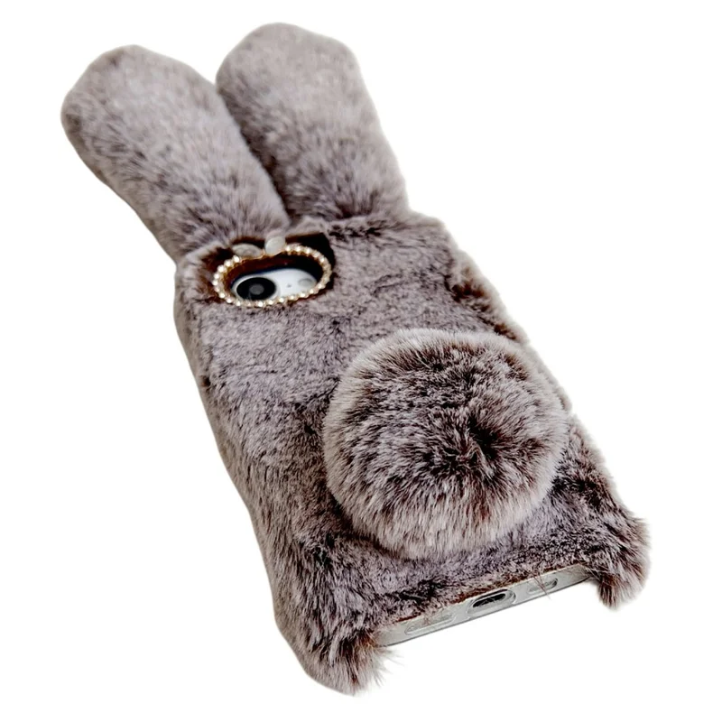 For iPhone 16e Case Plush Cute Bunny Winter Fluffy TPU Phone Cover - Dark Grey