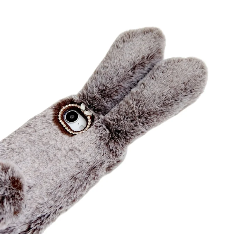 For iPhone 16e Case Plush Cute Bunny Winter Fluffy TPU Phone Cover - Dark Grey