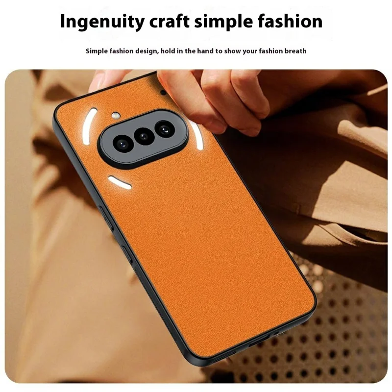 For Nothing Phone (3a) Case PU Leather Coated PC + TPU Anti-Drop Phone Cover - Orange
