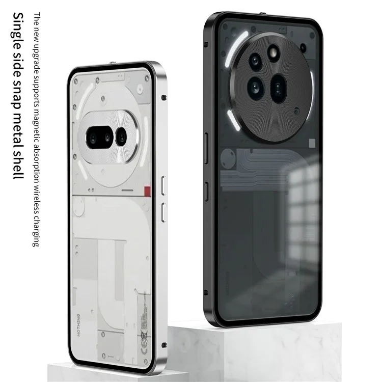 Cover per Nothing Phone (3a) Custodia Opaca in Lega di Alluminio + PC con Scatto a Scomparsa e Chiusura a Scatto - Nero