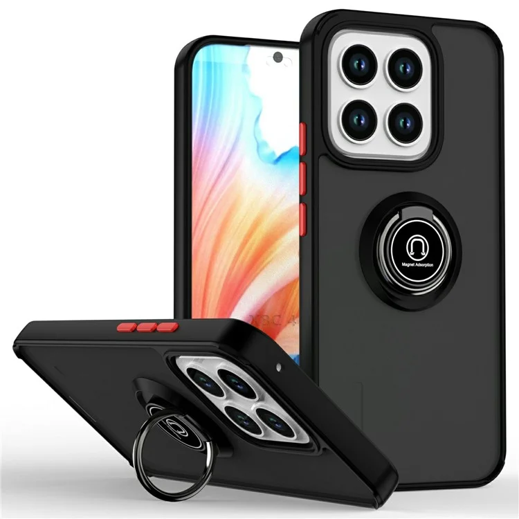 Capa para Honor X8c 4G com Suporte de Anel e Apoio Dobrável - TPU + Acrílico - Preto / Vermelho
