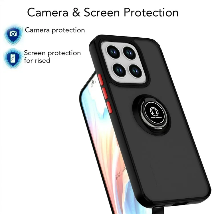 Capa para Honor X8c 4G com Suporte de Anel e Apoio Dobrável - TPU + Acrílico - Preto / Vermelho