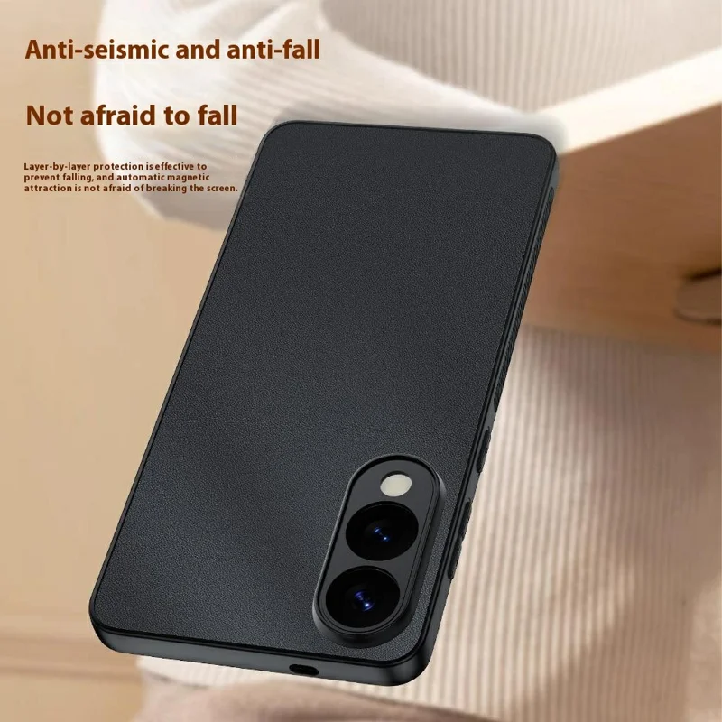 Capa para Samsung Galaxy S25 Edge em Couro Sintético com PC + TPU Anti-Queda - Preto