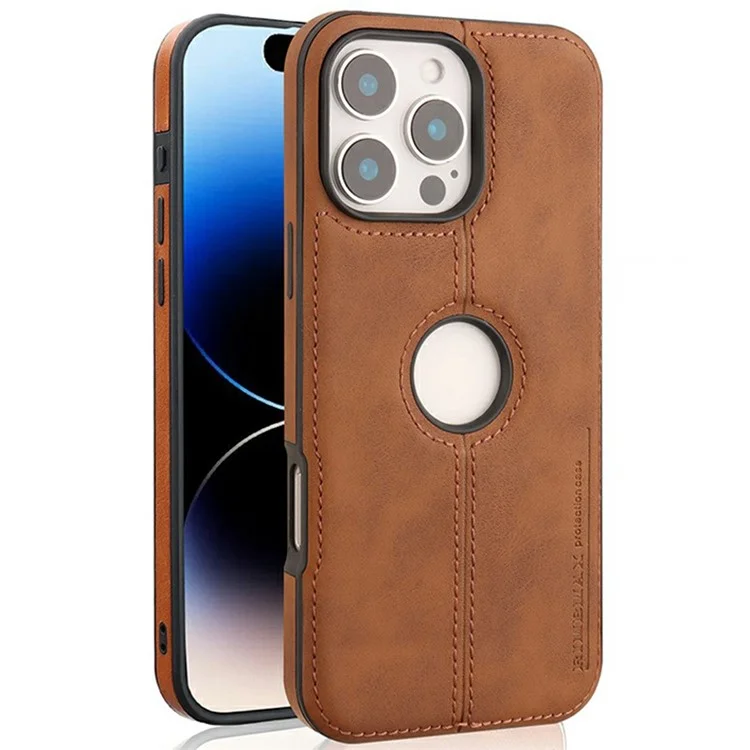 For iPhone 16 Pro Max Case Central Axis with Logo Cutout PU Leather + PC Phone Back Cover - Light Brown