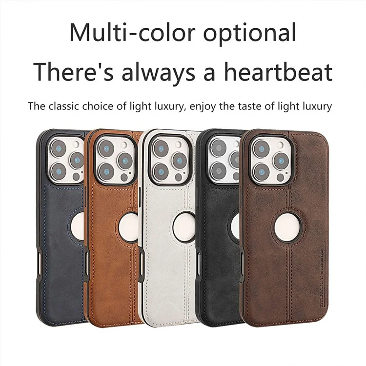 For iPhone 16 Pro Max Case Central Axis with Logo Cutout PU Leather + PC Phone Back Cover - Light Brown
