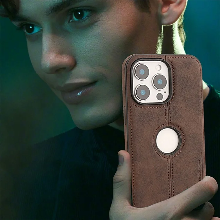 For iPhone 15 Pro Case Central Axis with Logo Cutout PU Leather + PC Phone Back Cover - Light Brown