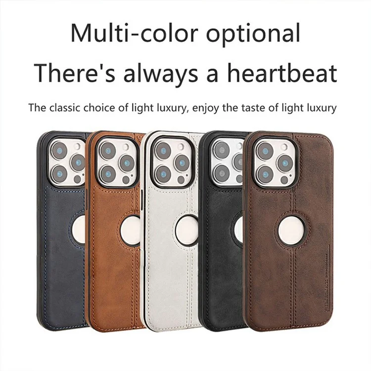 For iPhone 14 Pro Case Central Axis with Logo Cutout PU Leather + PC Phone Back Cover - Light Brown