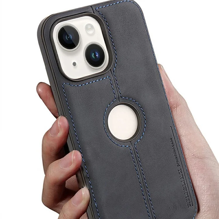 For iPhone 15 Plus Case Central Axis with Logo Cutout PU Leather + PC Phone Back Cover - Light Brown