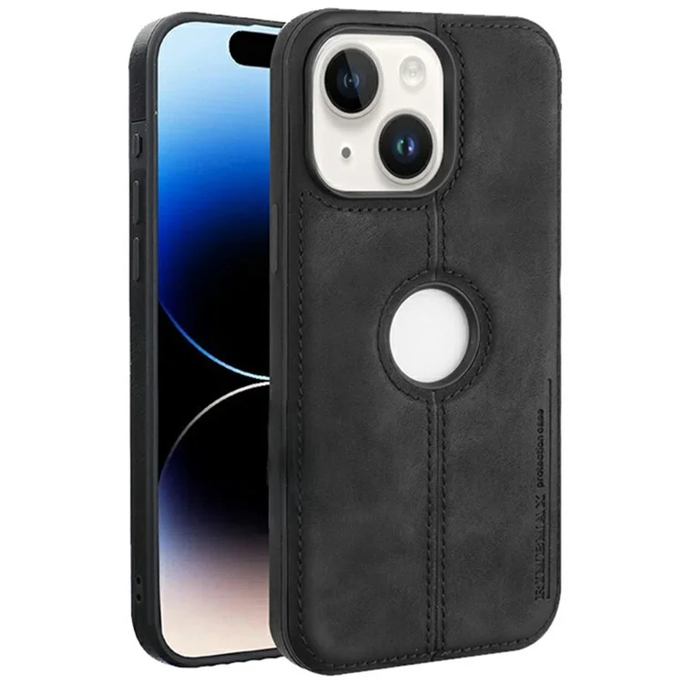 For iPhone 14 Case Central Axis with Logo Cutout PU Leather + PC Phone Back Cover - Black