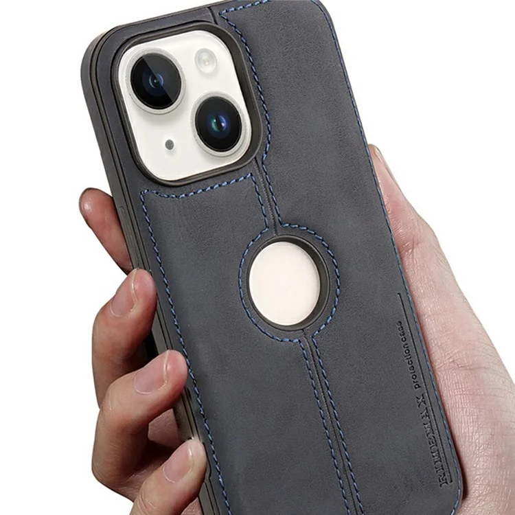 For iPhone 14 Case Central Axis with Logo Cutout PU Leather + PC Phone Back Cover - Black