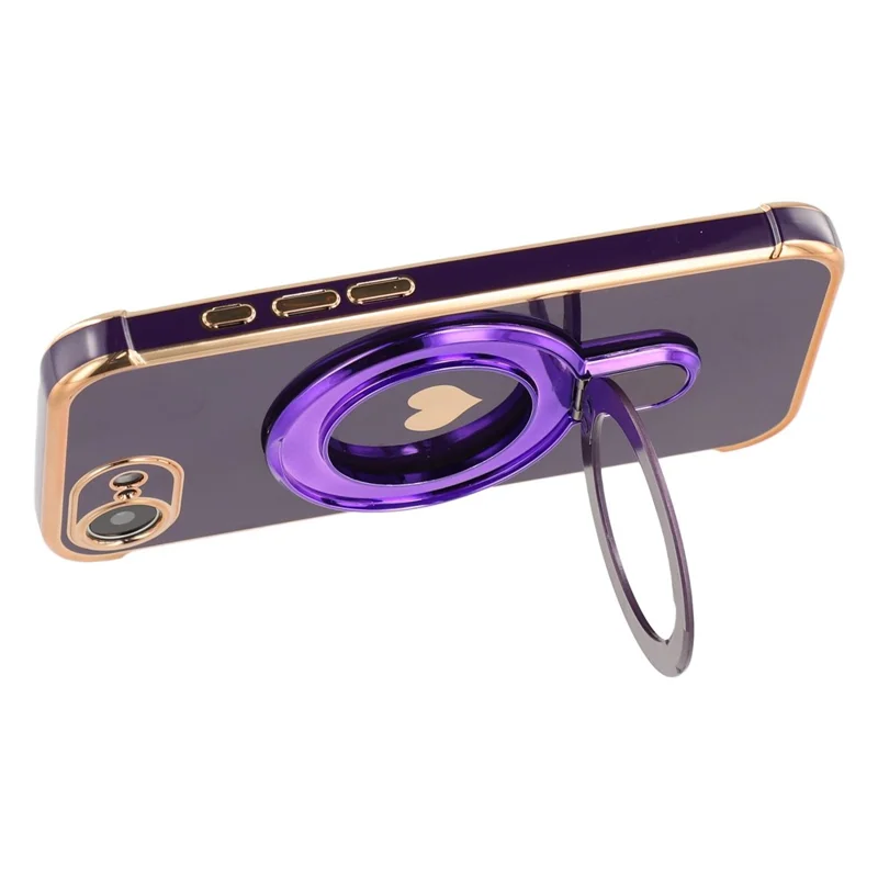 Voor iPhone 16e Hoesje met Standaard Elektrolytisch Gepoederde Hartafdruk TPU Achterkant - Donkerpaars