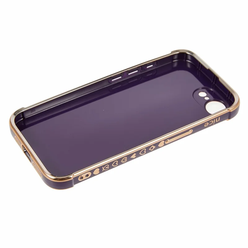 Voor iPhone 16e Hoesje met Standaard Elektrolytisch Gepoederde Hartafdruk TPU Achterkant - Donkerpaars