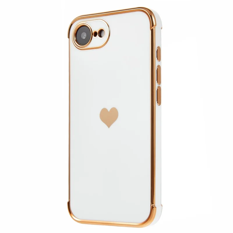 For iPhone 16e Case TPU Phone Back Cover Electroplating Heart Pattern - Ivory White