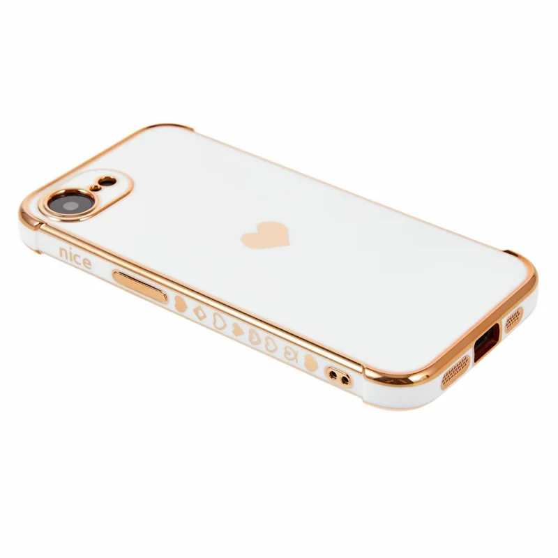 For iPhone 16e Case TPU Phone Back Cover Electroplating Heart Pattern - Ivory White