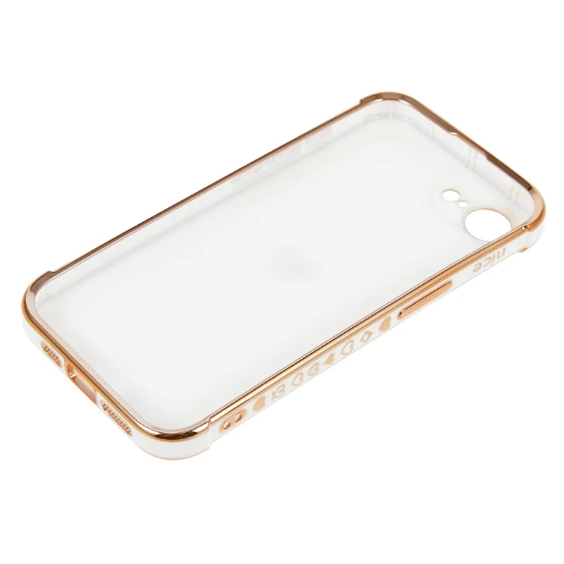 For iPhone 16e Case TPU Phone Back Cover Electroplating Heart Pattern - Ivory White