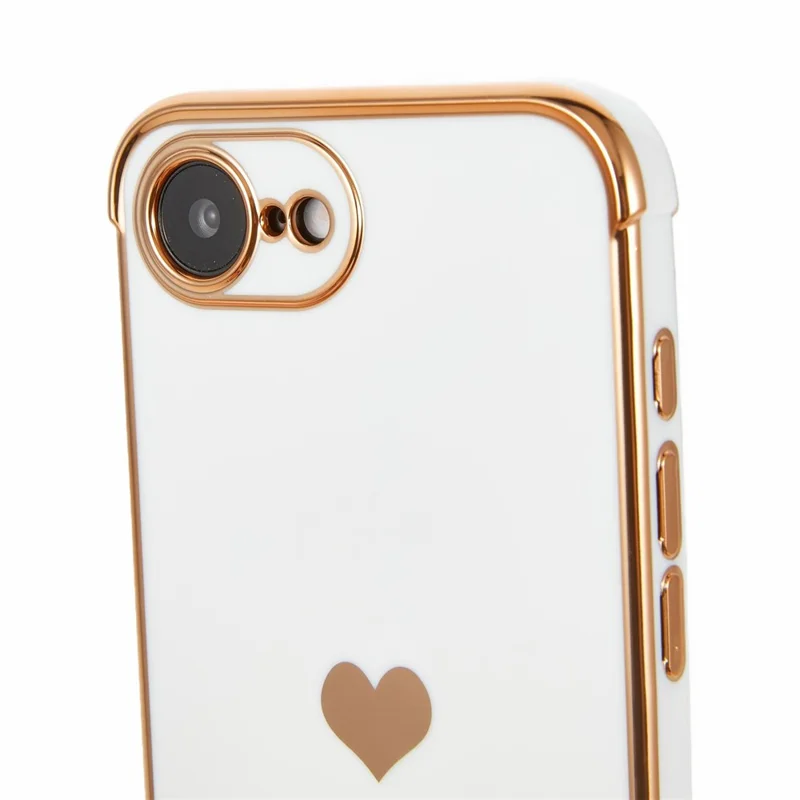 For iPhone 16e Case TPU Phone Back Cover Electroplating Heart Pattern - Ivory White