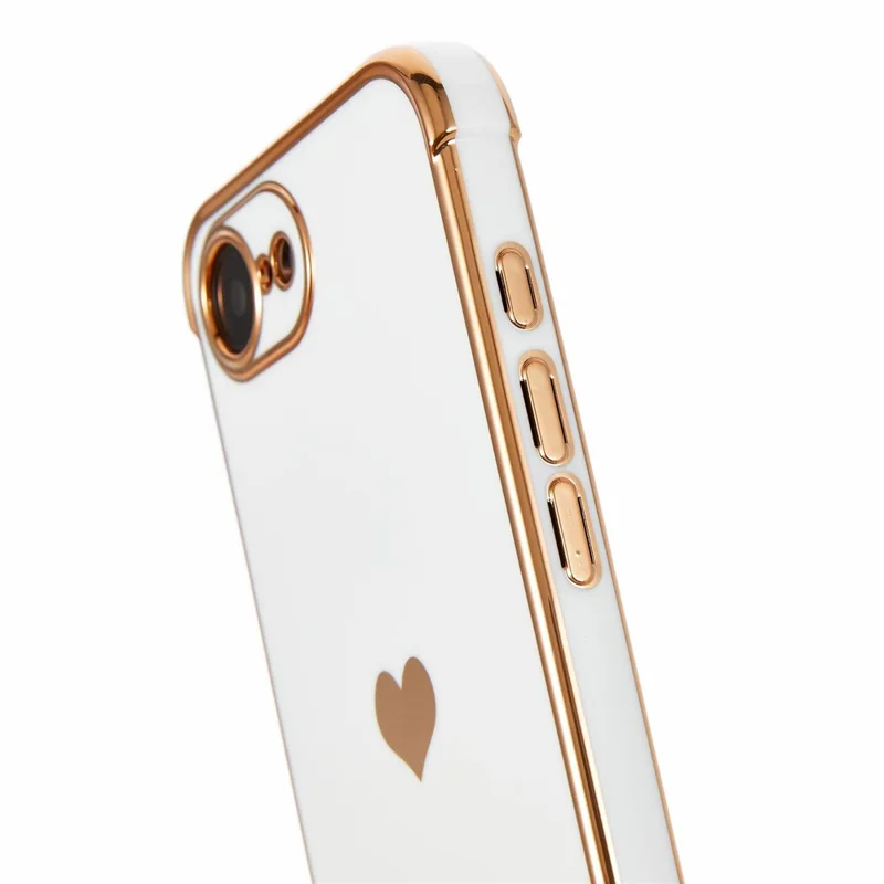 For iPhone 16e Case TPU Phone Back Cover Electroplating Heart Pattern - Ivory White