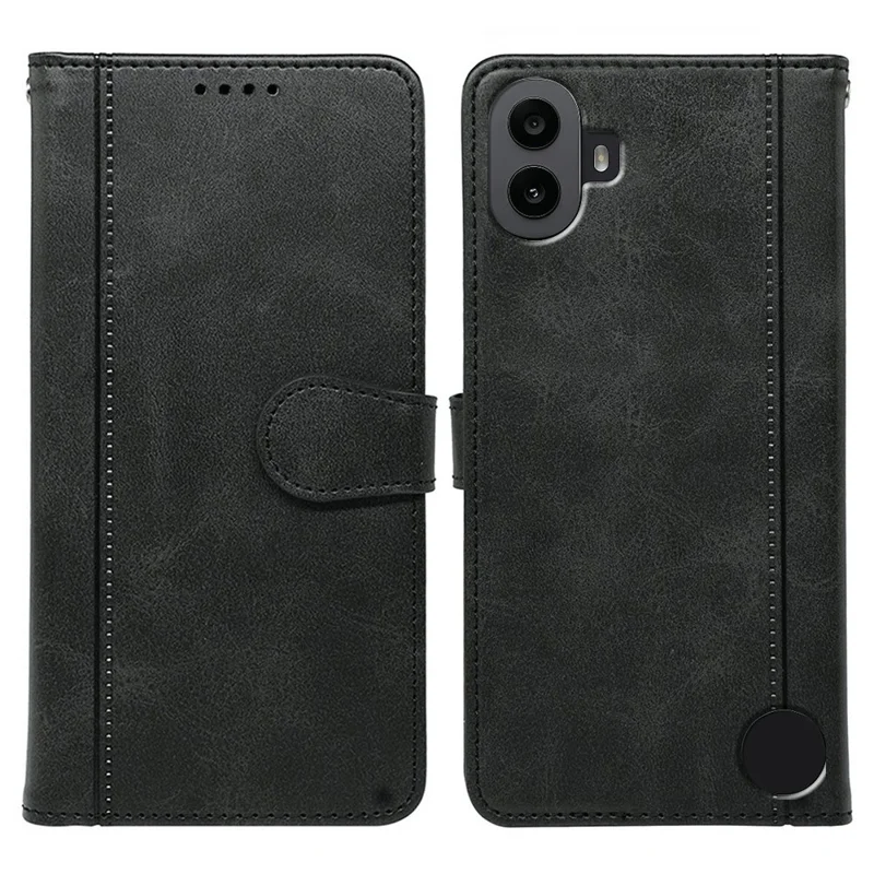 Cover per Nothing CMF Phone 1 in Pelle di Vitello con Texture, Stile Libro con Supporto - Nero