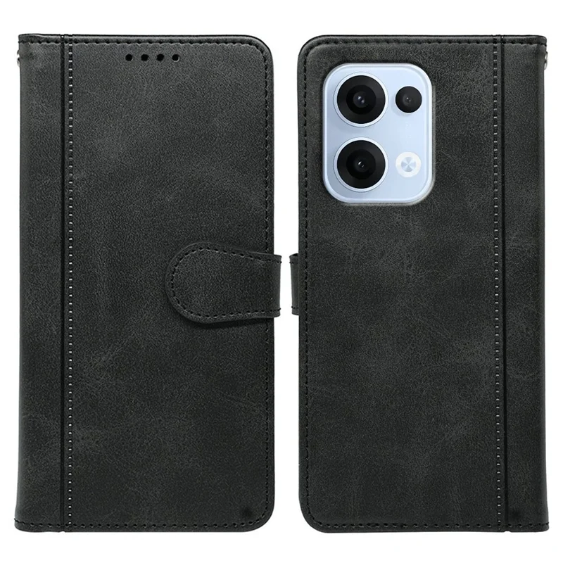For Oppo Reno13 5G (Global) Case Calf Texture Leather Stand Book Style Phone Cover - Black