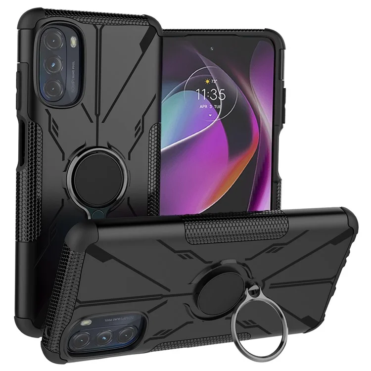 Case de Teléfono Bien Protegido Para Motorola Moto G (2022) 5G, PC Con Anillo PC + TPU 2-in-1 Cubierta Celular a Prueba de Choques Con Cuatro Esquinas Airbags - Negro