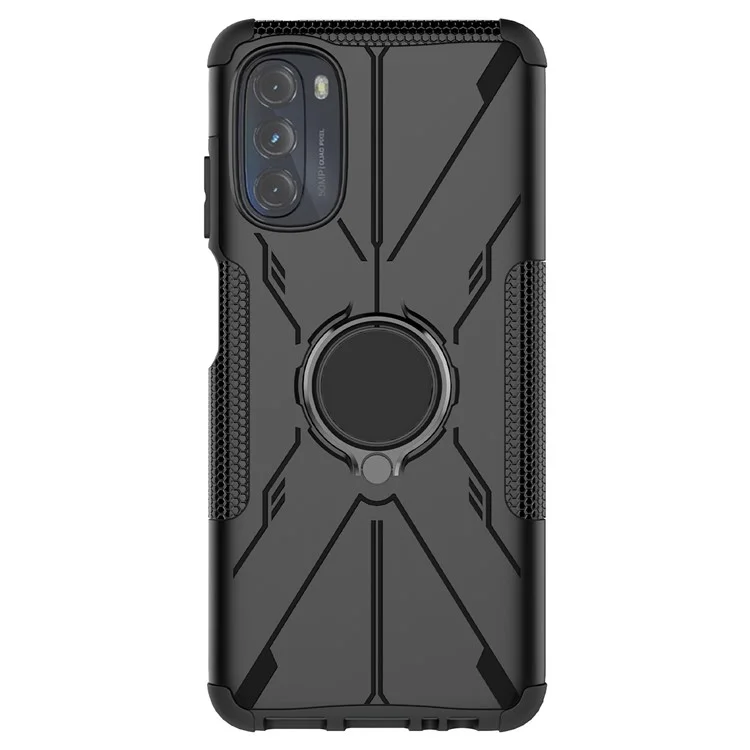 Case de Teléfono Bien Protegido Para Motorola Moto G (2022) 5G, PC Con Anillo PC + TPU 2-in-1 Cubierta Celular a Prueba de Choques Con Cuatro Esquinas Airbags - Negro