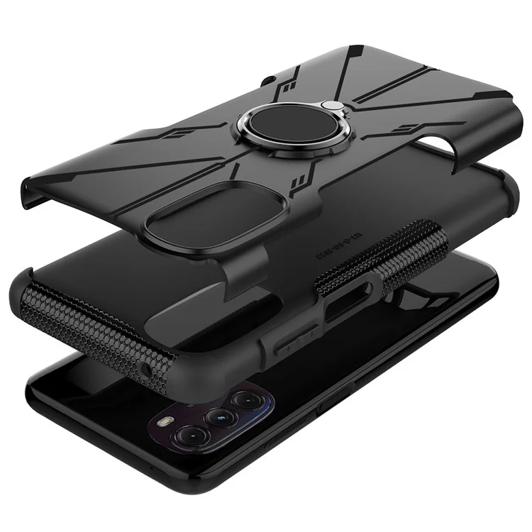Case de Teléfono Bien Protegido Para Motorola Moto G (2022) 5G, PC Con Anillo PC + TPU 2-in-1 Cubierta Celular a Prueba de Choques Con Cuatro Esquinas Airbags - Negro