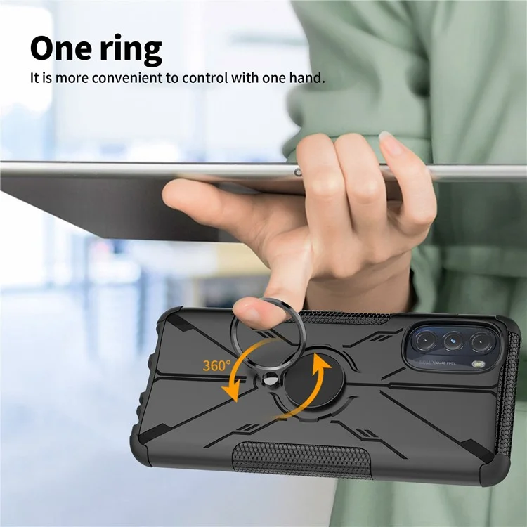 Case de Teléfono Bien Protegido Para Motorola Moto G (2022) 5G, PC Con Anillo PC + TPU 2-in-1 Cubierta Celular a Prueba de Choques Con Cuatro Esquinas Airbags - Negro