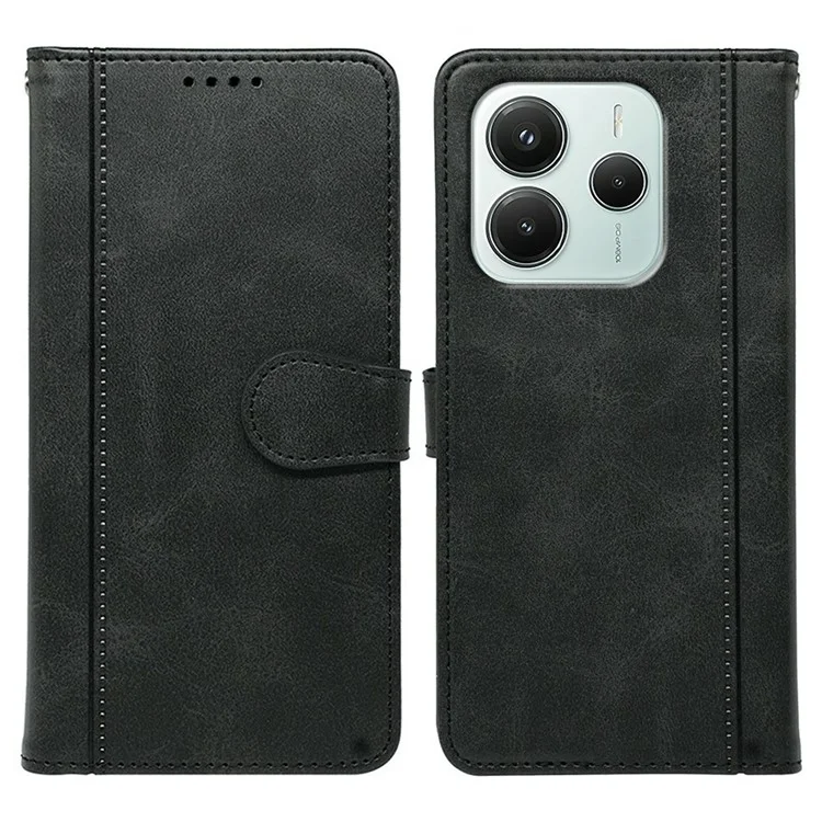 Pour Xiaomi Redmi Note 14 5G Étui en Cuir à Texture de Veau avec Support Style Livre - Noir