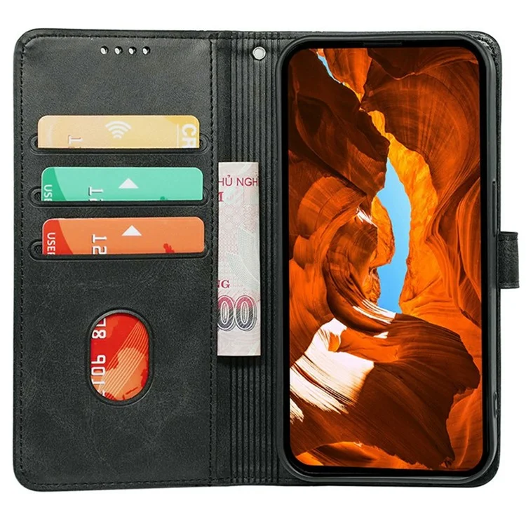 Pour Xiaomi Redmi Note 14 5G Étui en Cuir à Texture de Veau avec Support Style Livre - Noir