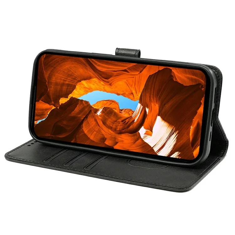 Pour Xiaomi Redmi Note 14 5G Étui en Cuir à Texture de Veau avec Support Style Livre - Noir