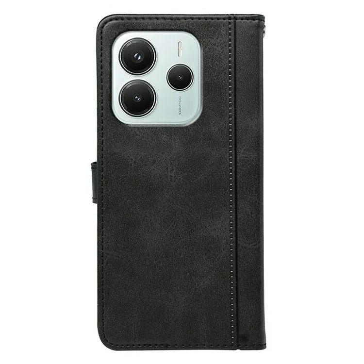 Pour Xiaomi Redmi Note 14 5G Étui en Cuir à Texture de Veau avec Support Style Livre - Noir