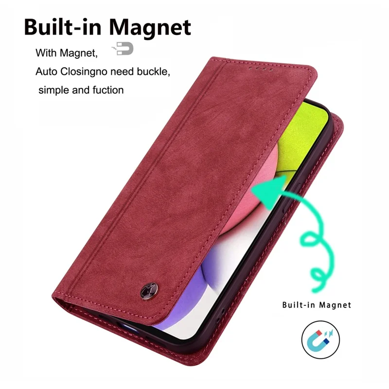 For iPhone 14 Pro Max Case Lines Pattern Wallet Leather Phone Cover with Strap - Red