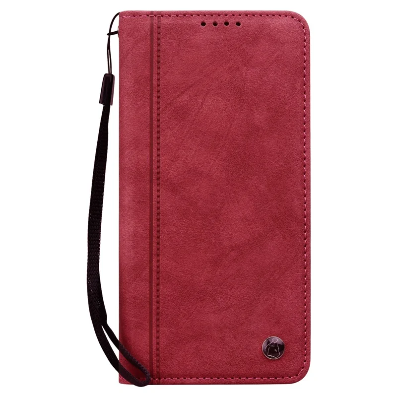 For iPhone 14 Pro Max Case Lines Pattern Wallet Leather Phone Cover with Strap - Red