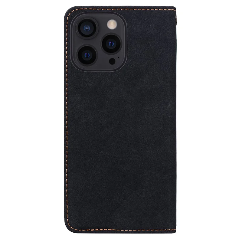 For iPhone 14 Pro Case Lines Pattern Wallet Leather Phone Cover with Strap - Black