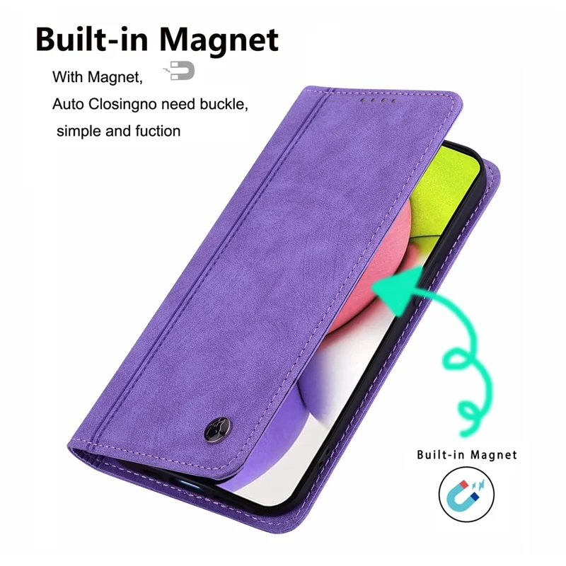 For iPhone 15 Case Lines Pattern Wallet Leather Phone Cover with Strap - Purple
