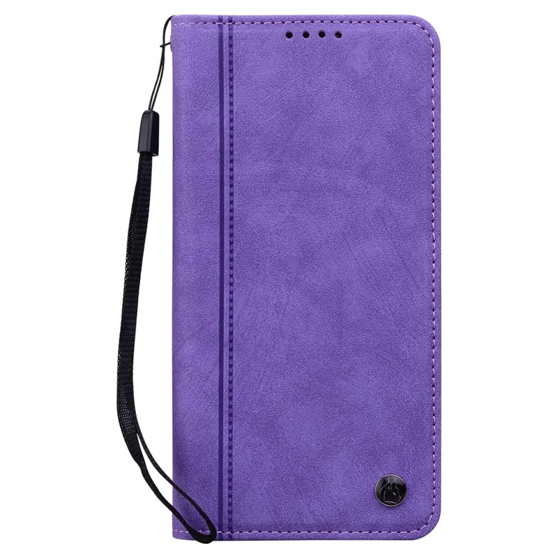 For iPhone 15 Case Lines Pattern Wallet Leather Phone Cover with Strap - Purple