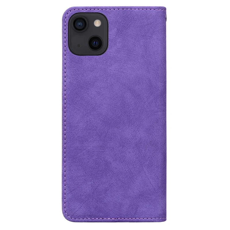 For iPhone 15 Case Lines Pattern Wallet Leather Phone Cover with Strap - Purple