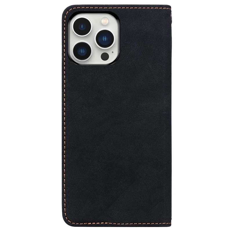 For iPhone 15 Pro Case Lines Pattern Wallet Leather Phone Cover with Strap - Zwart