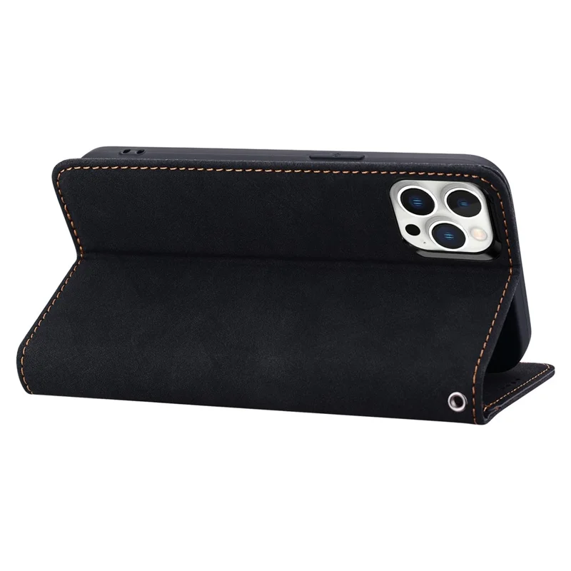 For iPhone 15 Pro Max Case Lines Pattern Wallet Leather Phone Cover with Strap - Zwart