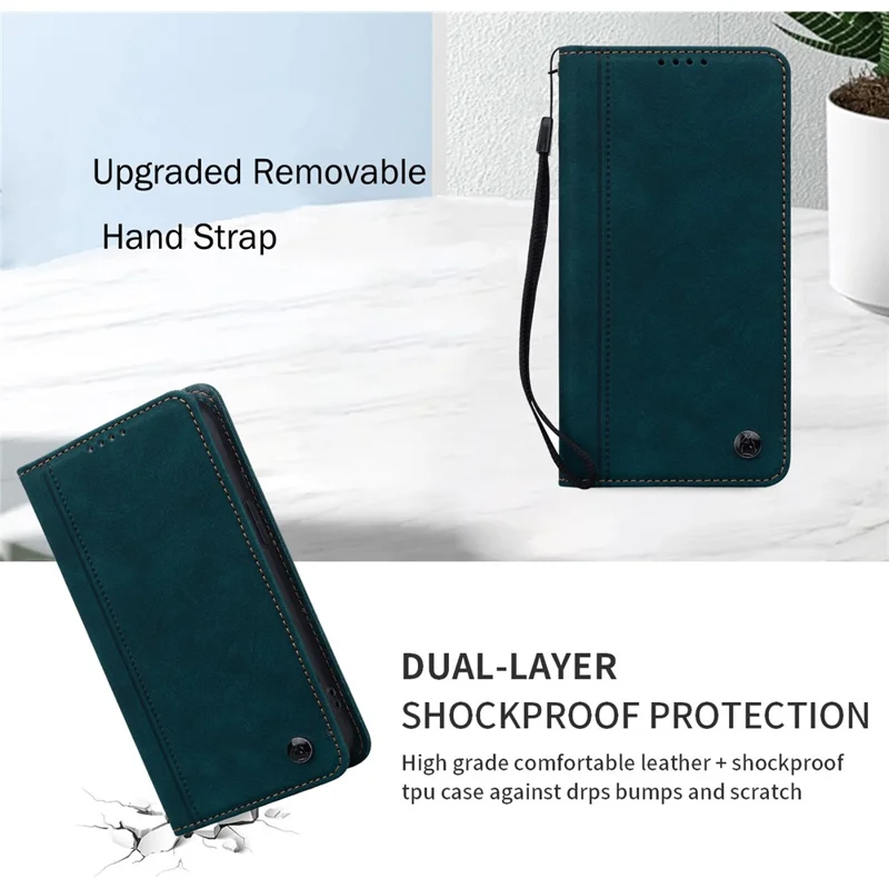 For iPhone 16 Pro Case Lines Pattern Wallet Leather Phone Cover with Strap - Green