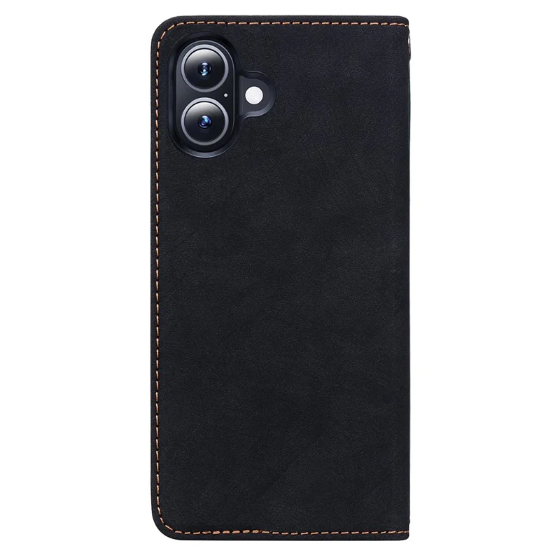 For iPhone 16 Plus Case Lines Pattern Wallet Leather Phone Cover with Strap - Black