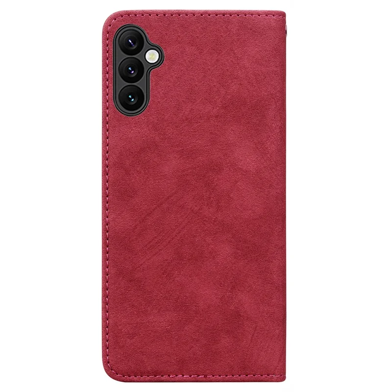 For Samsung Galaxy A15 4G / 5G Case Lines Pattern Wallet Leather Phone Cover with Strap - Red