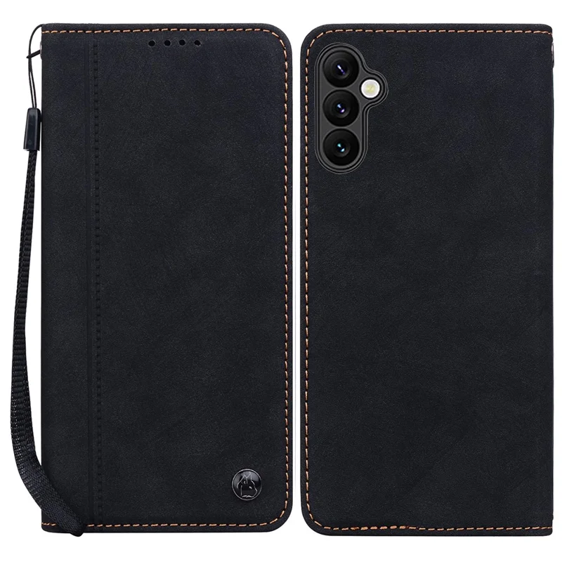 Til Samsung Galaxy A55 5G Case Lines-mønster Wallet Læder Telefonbeskyttelse med Snor - Sort