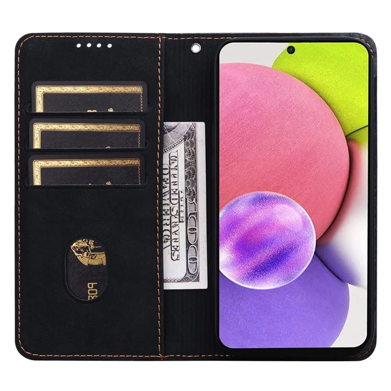 Til Samsung Galaxy A55 5G Case Lines-mønster Wallet Læder Telefonbeskyttelse med Snor - Sort