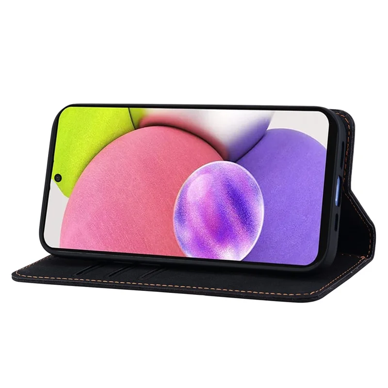 For Samsung Galaxy A35 5G Case Lines Pattern Wallet Leather Phone Cover with Strap - Black