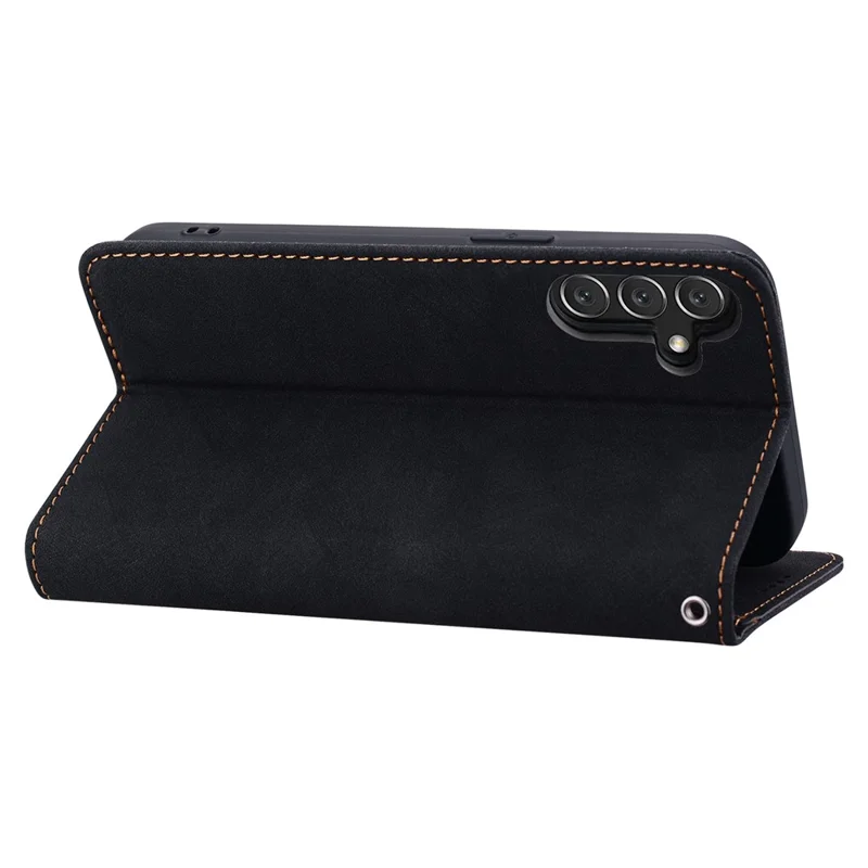 Telefoonhoesje voor Samsung Galaxy A16 4G / 5G / A26 5G met lijnenpatroon, portemonnee, lederen cover met riempje - Zwart