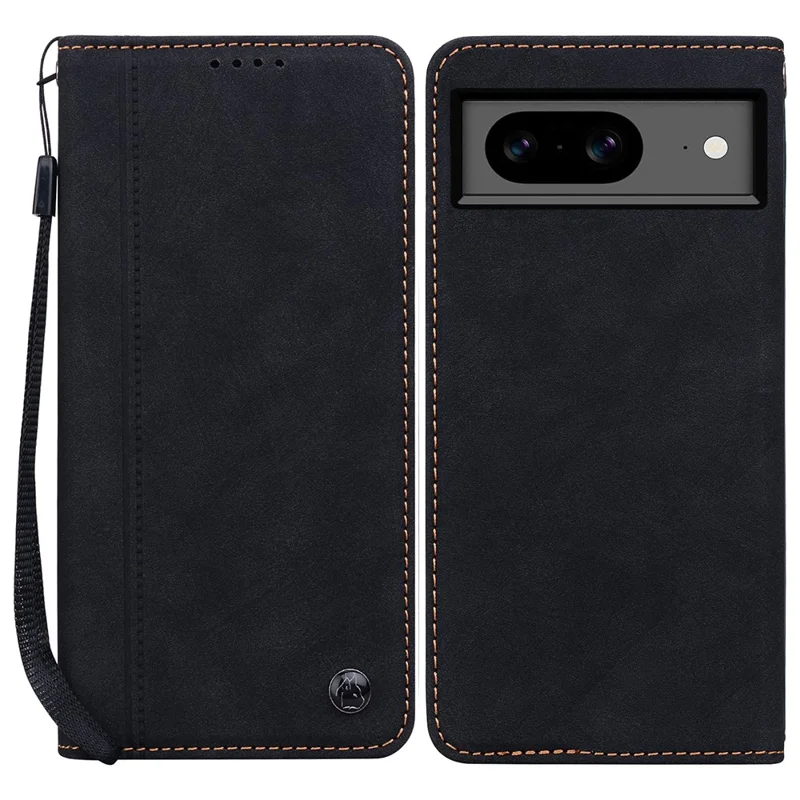 For Google Pixel 8 Case Lines Pattern Wallet Leather Phone Cover with Strap - Black