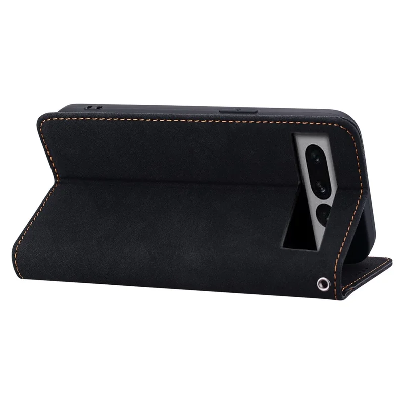 For Google Pixel 8 Case Lines Pattern Wallet Leather Phone Cover with Strap - Black