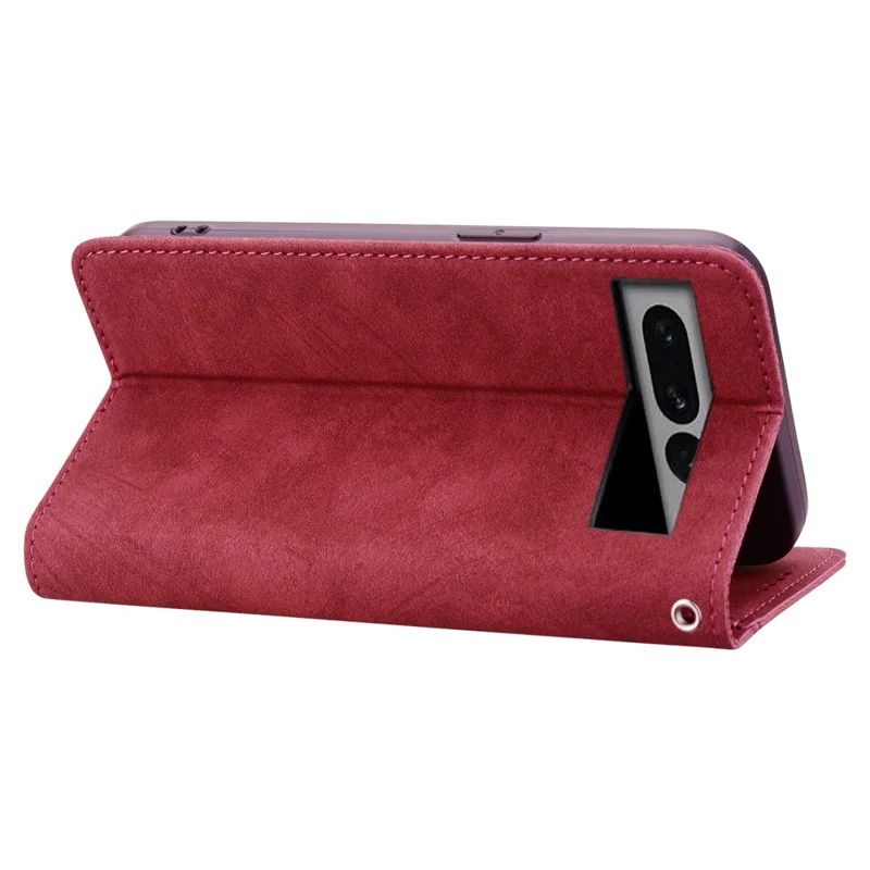 For Google Pixel 8 Case Lines Pattern Wallet Leather Phone Cover with Strap - Red
