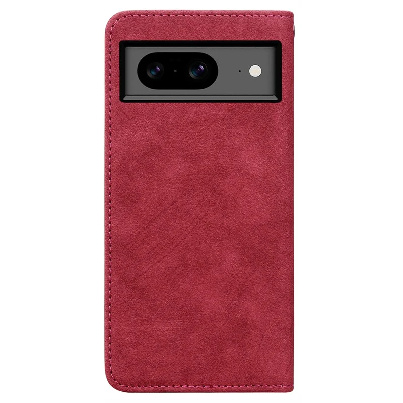 For Google Pixel 8 Case Lines Pattern Wallet Leather Phone Cover with Strap - Red